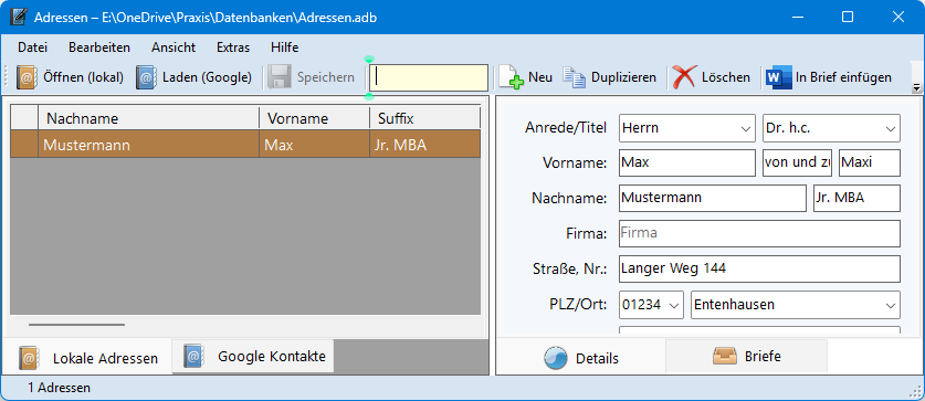 Srcreenshot Adressenprogramm